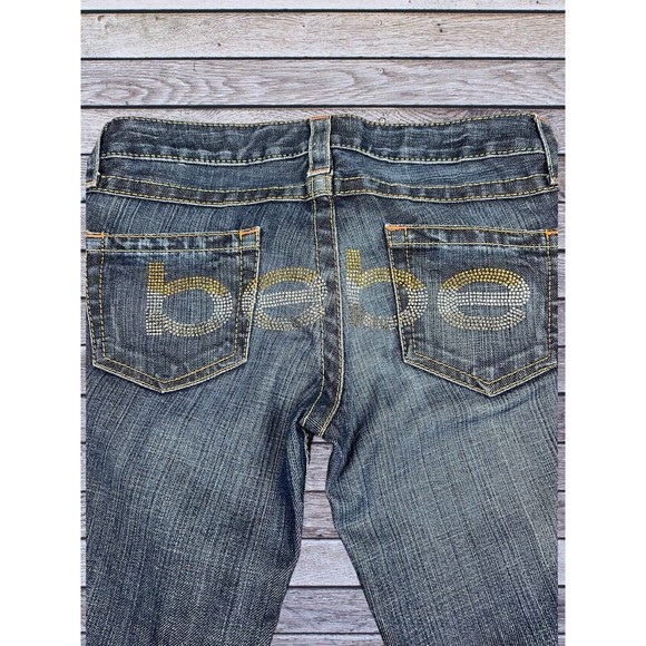 VINTAGE Y2K BEBE BEDAZZLED RHINESTONE KAYLA SLIM ZIP CROP JEANS SIZE 27 - Picture 5 of 8